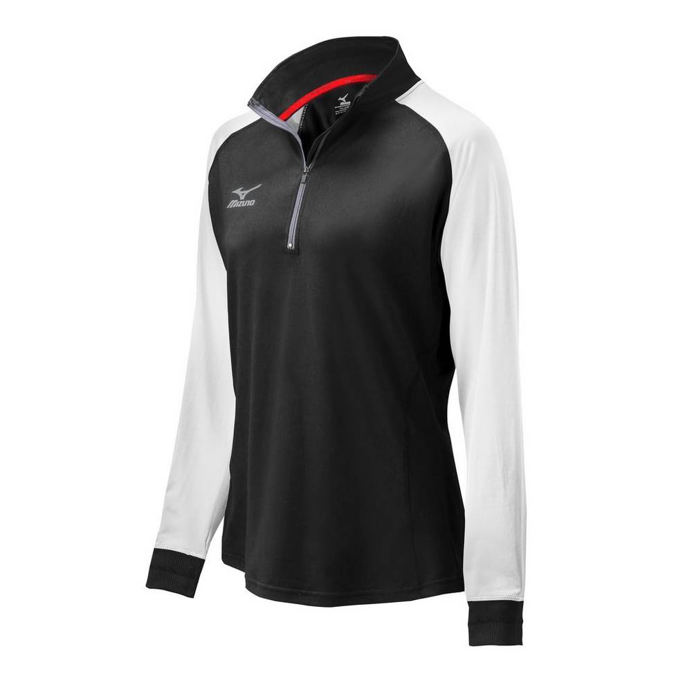 Damske Bundy Mizuno Prime 1/2 Zip Volejbalove Čierne/Biele Vypredaj RYXB49836